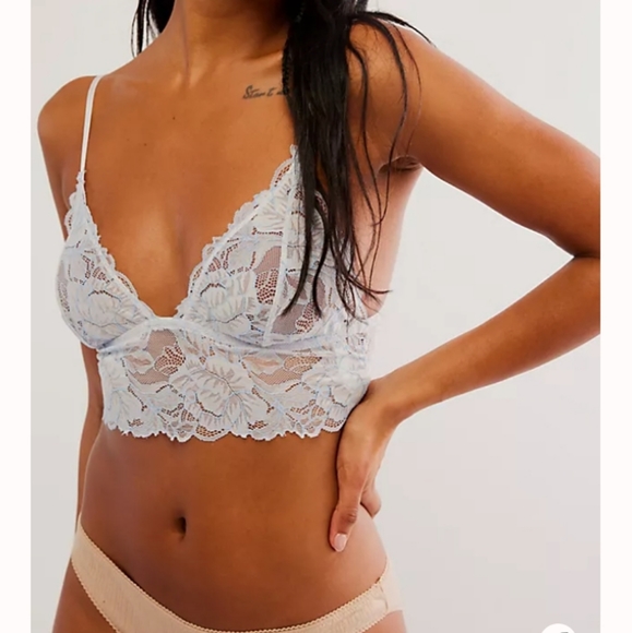 Free People- Crossdye Everyday Lace Longline Bralette (Nimbus Cloud)-M - Picture 3 of 5